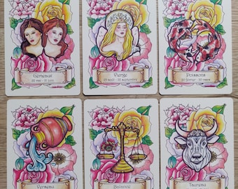 12 ZODIAC SIGNS - Aphrodite Oracle Expansion for large format deck - fortune-telling and divination - in color or black and white