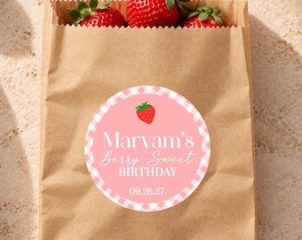 Strawberry Birthday Stickers, Berry Sweet Favor Labels