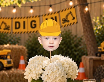 Custom Construction Photo Centerpiece Hard Hat Theme Decor Builder Birthday Party Favors Personalized Photo Construction Hat Digger Theme