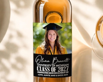 Custom Graduation Photo Wine Bottle Label Class of 2026 Personalized Photo Gift for Graduate Party Favor Custom Wine Label Party Favor