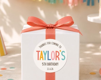 Personalized Rainbow Pastel Birthday Name Stickers, Thank You for Coming Label, Colorful Kids Party Favor Name sticker for Goodie Bag favor