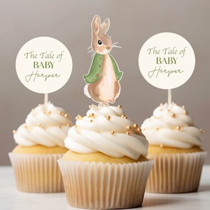 Customized cupcake toppers spring Rabbit theme for birthday baby girl cupcake topper for easter theme baby girl peter rabbit pink easter