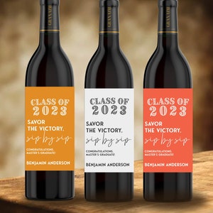 Etiquette de bouteille de vin de remise des diplômes personnalisée pour la promotion 2023, cadeau pour étudiant diplômé, cadeau personnalisé étiquette de bouteille de vin, promotion 2023