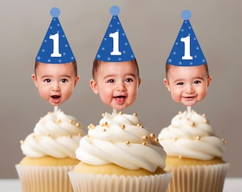 Customized Different Faces Photo Party hat cupcake topper for first milestone birthday photos party hat cupcake decoration face on stick