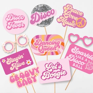 Accessoires photo à thème disco rose, articles de fête à thème disco, soirée à thème disco groovy rose, soirée à thème des années 70, accessoires de fête, photomaton à thème des années 60