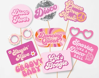 Pink Disco Theme photo props  Disco theme party supplies  Pink Groovy Disco theme party  70s Theme party  Party Props  60s Theme photo booth