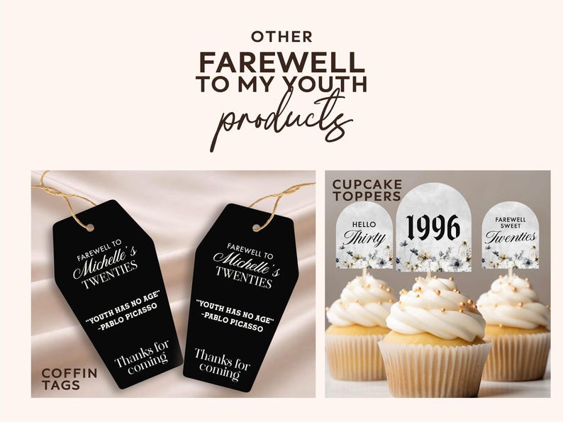 RIP 20s theme photo props for 30th birthday photo booth RIP Youth theme photo props Farewell to My Twenties phrases coffin theme birthday image 6