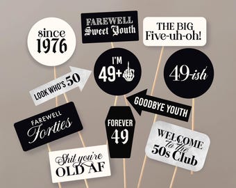 DIGITAL - RIP to my 40s theme photo props for 50th birthday photo booth dark theme photo props farewell sweet youth phrases coffin theme