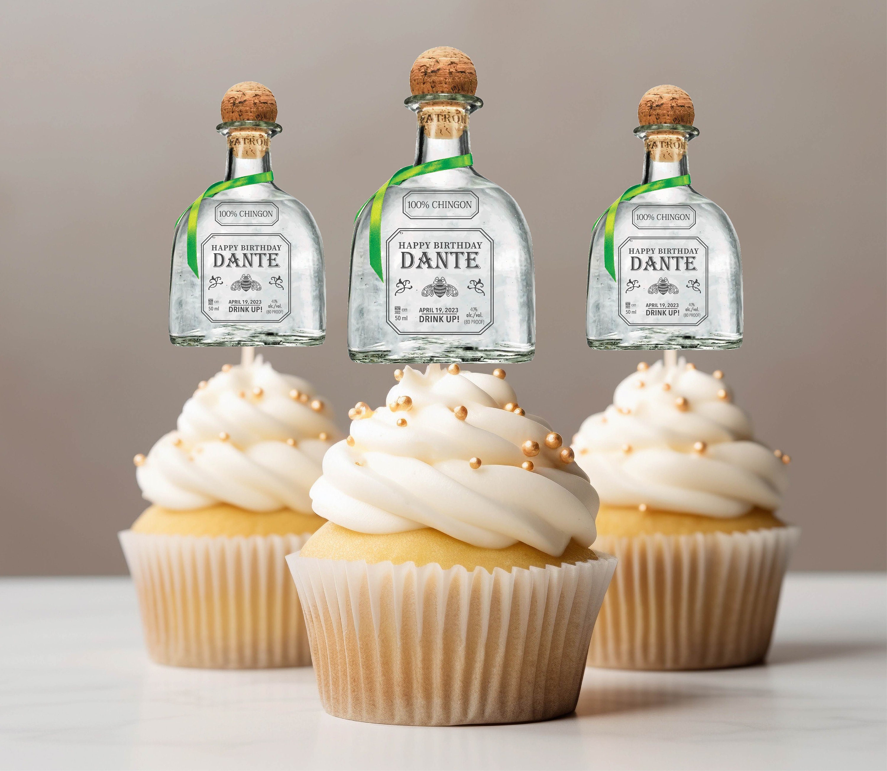 Customized Tequila Bottle cupcake topper for 21st birthday Tequila cupcake patron decoration cupcake toppers for Patron