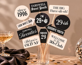 RIP 20s theme photo props for 30th birthday photo booth RIP Youth theme photo props Farewell to My Twenties phrases coffin theme birthday