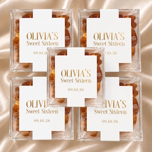 Gold Lettering Label for cube favor for sweet 15 birthday favors personalized label for candy box birthday favor custom square label for box