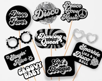 Black and Silver Disco photo props: 70s theme party