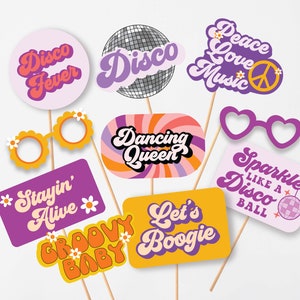 Disco Theme photo props Disco theme party supplies Orange Groovy Disco theme party 70s Theme party Party Props Boho 60s Theme party Purple