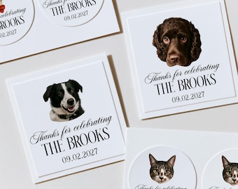 Custom Pet Portrait Wedding Thank You Stickers, Oil Painting Style Favor Labels