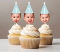 Customized Different Faces Photo Party hat cupcake topper for first milestone birthday photos party hat cupcake decoration face on stick product logo