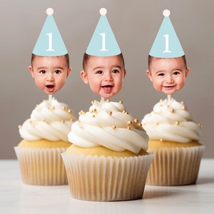 Customized Different Faces Photo Party hat cupcake topper for first milestone birthday photos party hat cupcake decoration face on stick