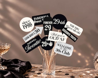 RIP 20s theme photo props for 30th birthday photo booth RIP Youth theme photo props Farewell to My Twenties phrases coffin theme birthday