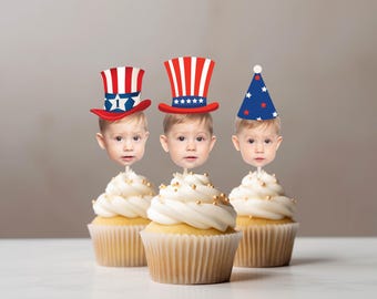Customized Patriotic cupcake topper for American party hat cupcake decoration face on stick personalized Uncle Sam photo cupcake topper
