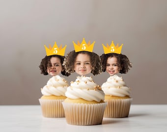 Custom Photo Crown Cupcake Toppers, Little Prince or Princess Birthday Decor