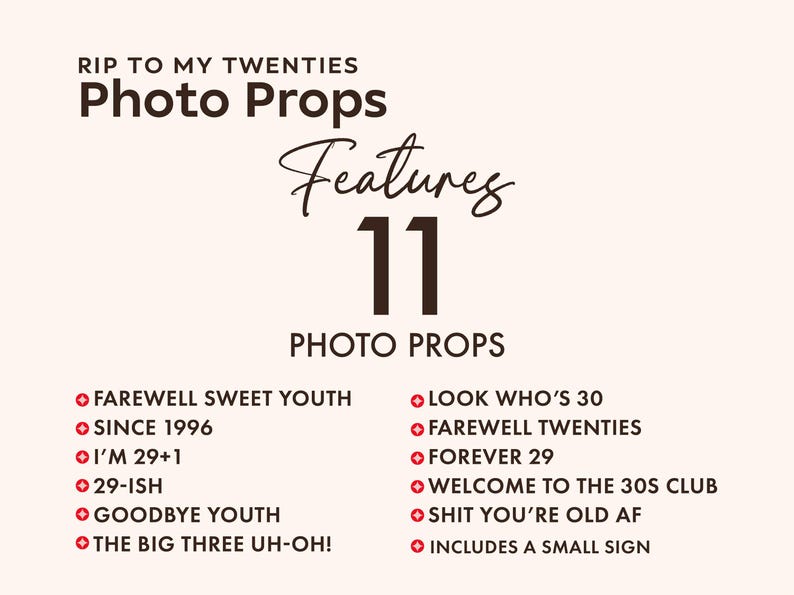 RIP 20s theme photo props for 30th birthday photo booth RIP Youth theme photo props Farewell to My Twenties phrases coffin theme birthday image 2