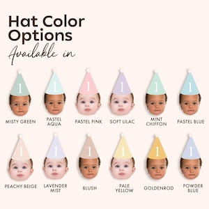 Anpassad hatt-ansiktsbanderoll för första milstolpe födelsedag, pastellfärgad partyhatt, cupcake-ansikte på pinne, personlig ansiktsvev med foto, födelsedagsbanderoll bild 2