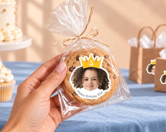 Custom Photo Stickers with Birthday Crowns, Personalized Kids Party Favors