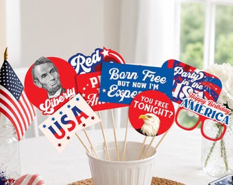 Patriotic Party Photo Booth Props Retro American Flag Decor USA Party Decor Patriotic Party Decor 4th of July Favors Patriotic Party Favors