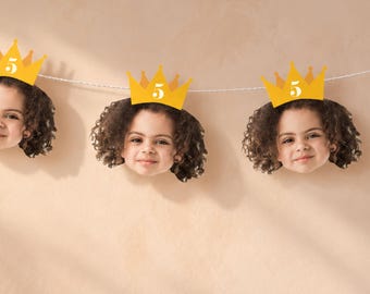 Custom Photo Crown Birthday Banner, Little Prince or Princess Party Decor