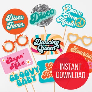 Instant Download Retro Disco theme photo props for birthday digital photo booth Disco theme photo props Groovy 70s theme photo booth
