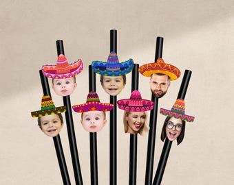 Custom fiesta theme Straws with sombrero hat birthday taco bout a fiesta custom Face Straws