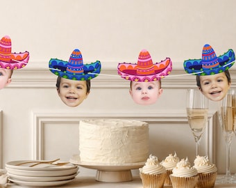 Custom face colorful fiesta theme banner with sombrero hat custom face photo mexican hat for cinco de mayo party garland party decor