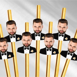 Benutzerdefinierte Bräutigam Gesicht Strohhalme für Junggesellinnenabschied Braut auf Stroh für Junggesellenabschied mit Bräutigam Gesicht Foto Strohhalme für Hochzeit Duschparty