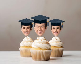 Customized Graduation cupcake topper for first graduation party cupcake decoration face on stick with Grad Cap for Class of 2026 graduate