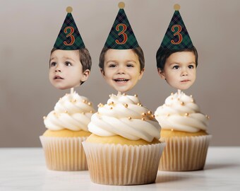 Preppy Plaid Custom Face Photo Birthday Toppers Classic Old Money Hunter Green Personalized Party Decoration Heritage Inspired Celebration