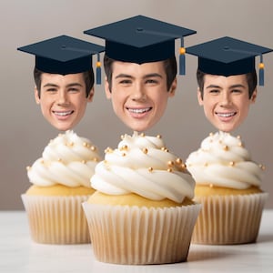 Customized Graduation cupcake topper for first graduation party cupcake decoration face on stick with Grad Cap for Class of 2025 graduate