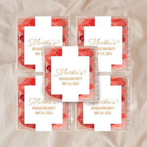 Etiquette avec lettrage doré pour cadeaux d'anniversaire, étiquette personnalisée pour boîte de bonbons, faveur de remise des diplômes, étiquette carrée personnalisée pour boîte