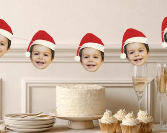 Custom Santa Hat Photo Banner Personalized Christmas bunting Holiday Party Santa Hat Decoration Christmas Party Banner custom Santa Hat