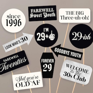 RIP 20s theme photo props for 30th birthday photo booth RIP Youth theme photo props Farewell to My Twenties phrases coffin theme birthday