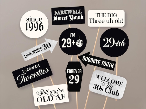 RIP 20s theme photo props for 30th birthday photo booth RIP Youth theme photo props Farewell to My Twenties phrases coffin theme birthday