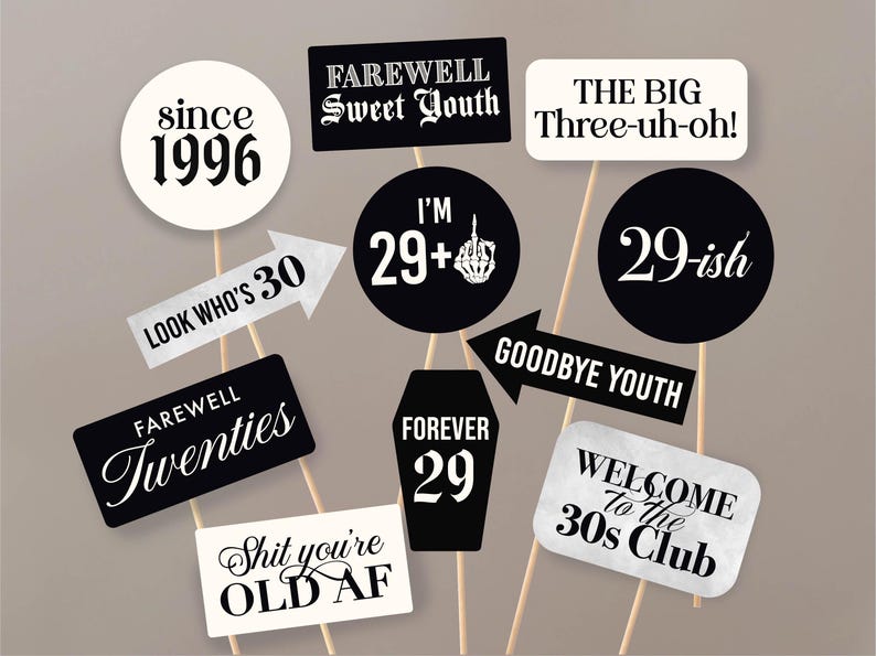 RIP 20s theme photo props for 30th birthday photo booth RIP Youth theme photo props Farewell to My Twenties phrases coffin theme birthday image 1