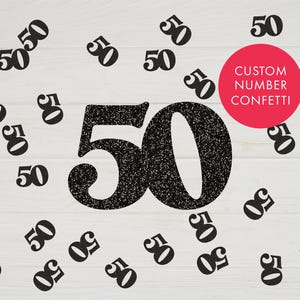 Leeftijd confettinummer gepersonaliseerde verjaardagsdecoratie tafelconfettinummer voor verjaardagsfeestje 50e verjaardag zwarte glitter tafelconfettien age