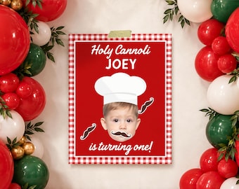 Holy Cannoli Pin the Mustache Game, Italian First Birthday Party Game, Custom Photo Chef Game