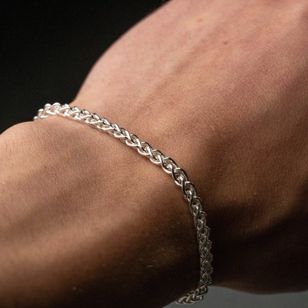 Sterling Silver Bracelet For Man Personalized Bracelet Silver Spiga Chain Bracelet Silver Wheat Chain Bracelet Silver Minimal Bracelet