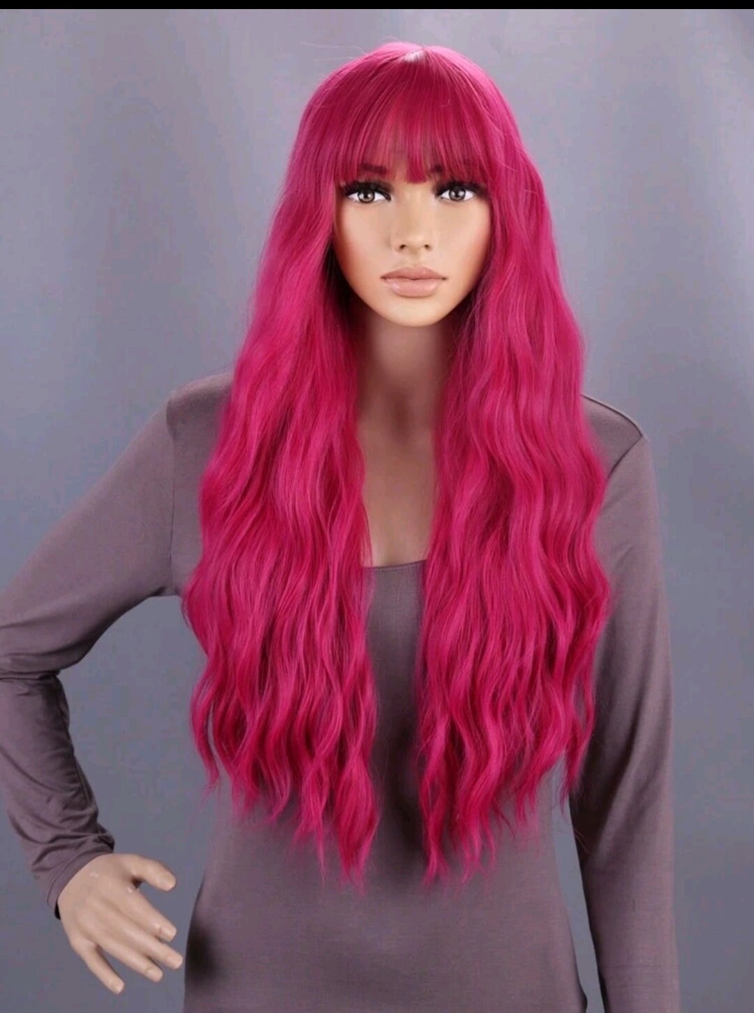 Dark Pink Wig Fuchsia Wavy Long Wig Long Pink Wig Long and Etsy