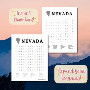 Nevada Word Search Puzzle: Themed Brain Game (Printable PDF)