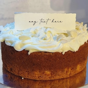 ANY TEXT - Ivory Calligraphy Card Cake Topper/Charm - Handwritten script style - Ivory Textured Card