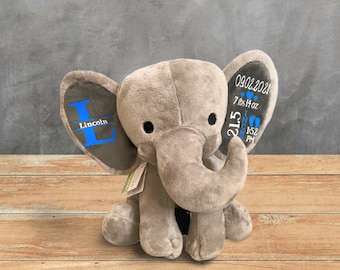 Elephant Birth Announcement, Birth Stat Elephant, Elephant Plush, Baby Keepsake, Baby Gift, Personalized Elephant, Baby Shower Gift