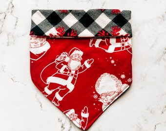 Santy Cluas | Reversible, Flannel, Winter, Christmas Pet Bandana