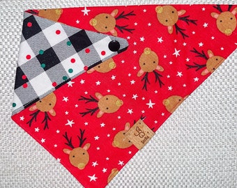 Christmas Reindeer Winter Polka Dot Plaid Reversible Pet Bandana