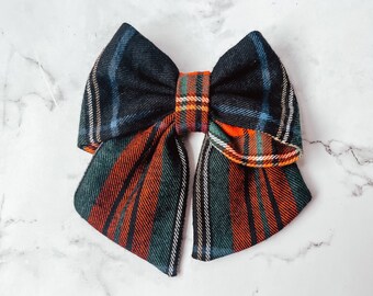 Christmas Plaid Sailor Bow  *Slides on Collar*